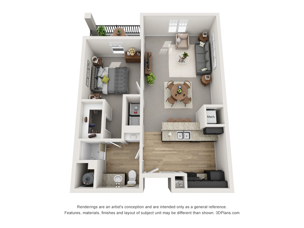 1 Bed / 1 Bath Floor Plan 1